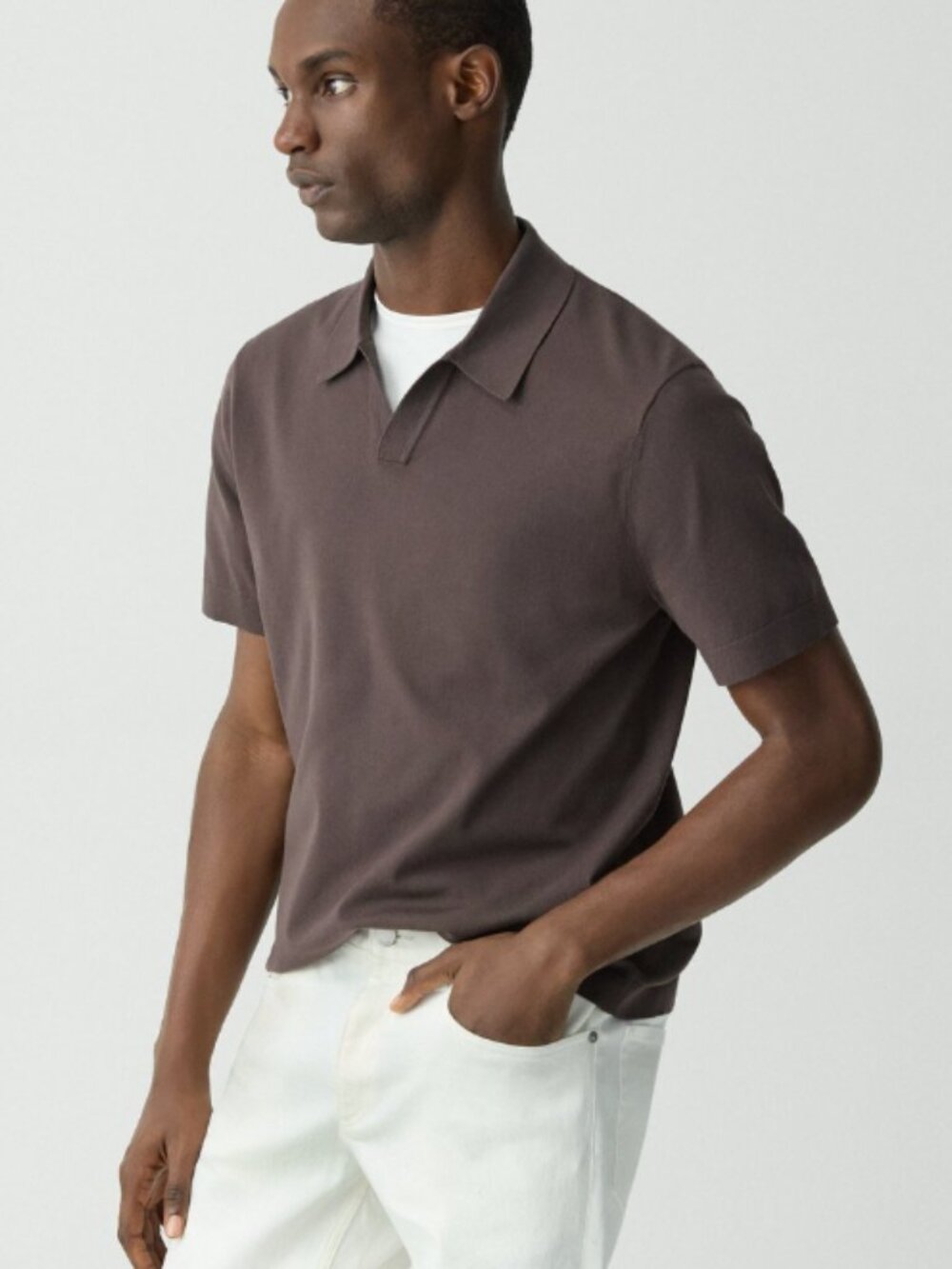 Theory Brenan Polo Shirt in Light Bilen Size S Dark Mocha